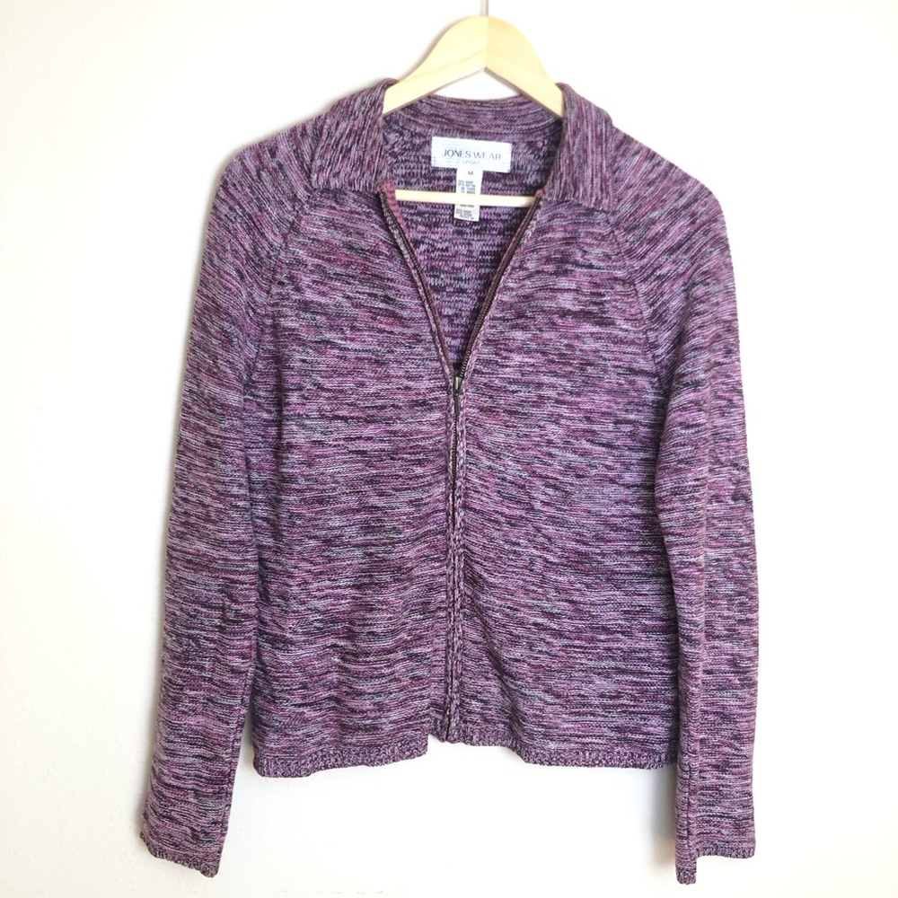 Jones Wear Zip Up Womens Medium Long Sleeve Knit Purple Spring Easter Casual